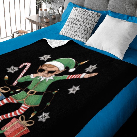 Dabbing Elf with Candy Cane and Gifts Baby Blankets
