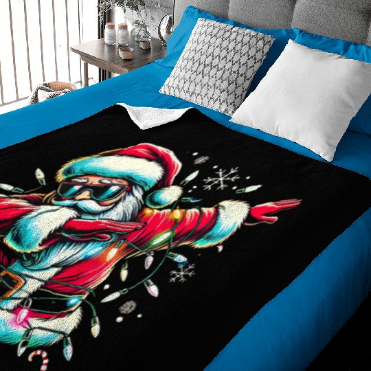 Dabbing Santa with Christmas Lights and Snowflakes Baby Blankets