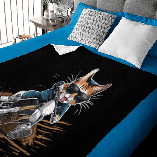 Cat Wearing Sunglasses Riding Dirt Bike Baby Blankets