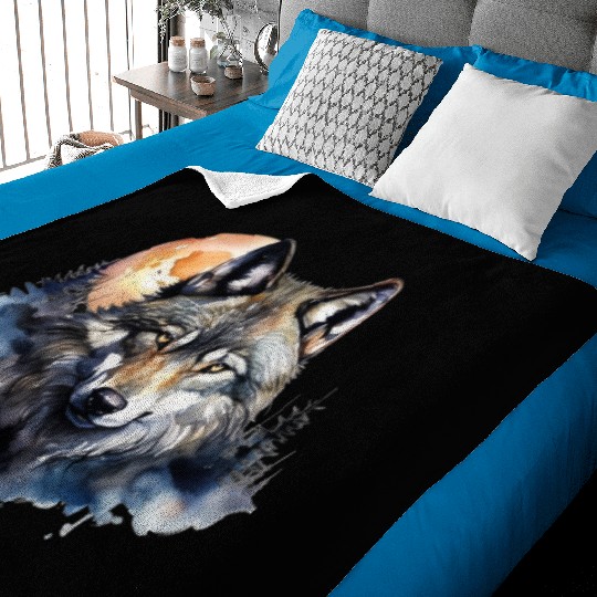 Wolf Portrait Under Full Moon Design Baby Blankets