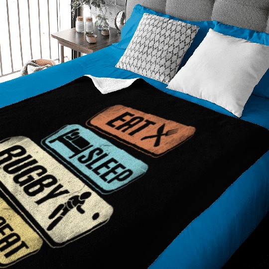 Eat Sleep Rugby Repeat Funny Rugby Player Baby Blankets