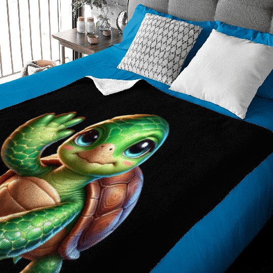 Adorable Waving Turtle Baby Blankets