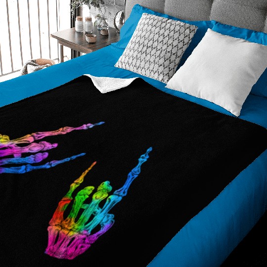 Rock On Rock Star Skeleton Hands LGBT Rainbow Baby Blankets