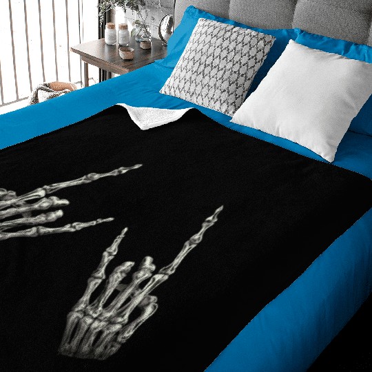 Rock On Rock Star Skeleton Hands Rocker Halloween Baby Blankets