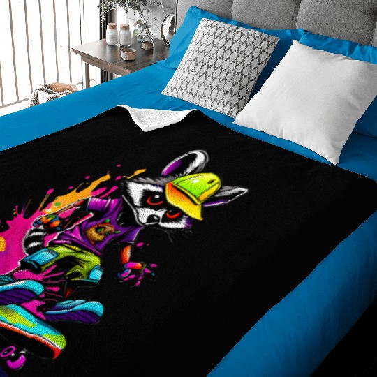 Raccoon Skater - Street Art Baby Blankets