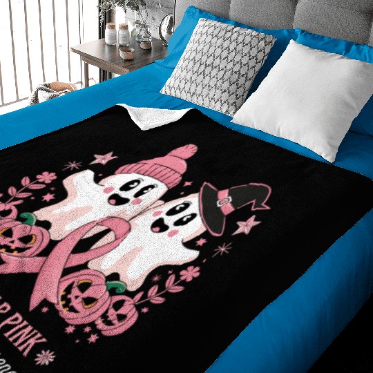 In October Wear Pink Ghost Witch Breast Cancer Baby Blankets