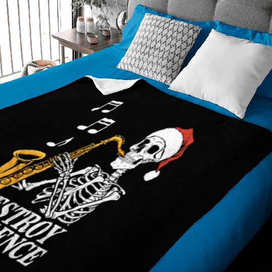 Skeleton Saxophone Destroy the Silence Music Baby Blankets