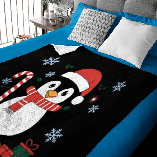 Cute Christmas Penguin - Candy Cane and Gifts Baby Blankets