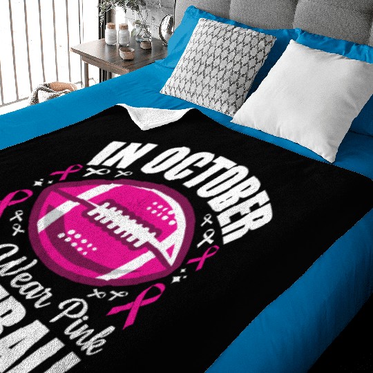 In October We Wear Pink Football Breast Cancer Awa Baby Blankets