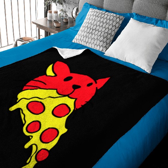 Cat Eats Yummy Salami Pizza Hunger Fast Food Mouth Baby Blankets