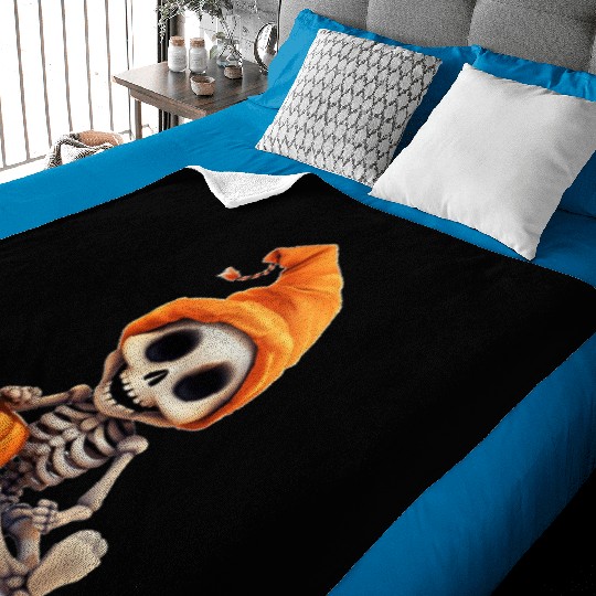 Skeleton celebrating Halloween Baby Blankets