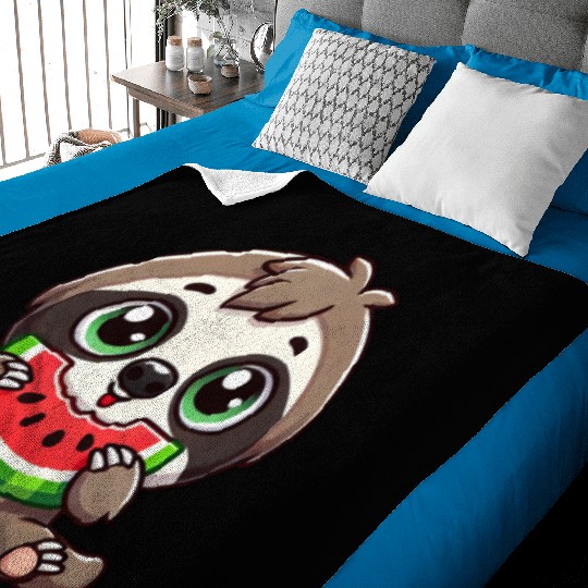 Sloth with watermelon cartoon summer vibes Baby Blankets
