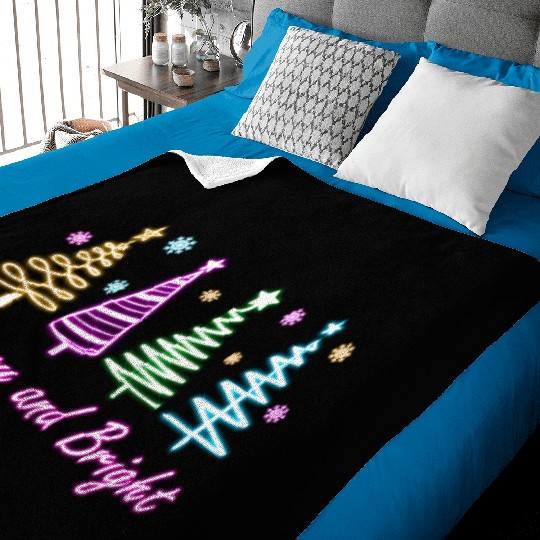 Merry and Bright Tree Neon Christmas Baby Blankets