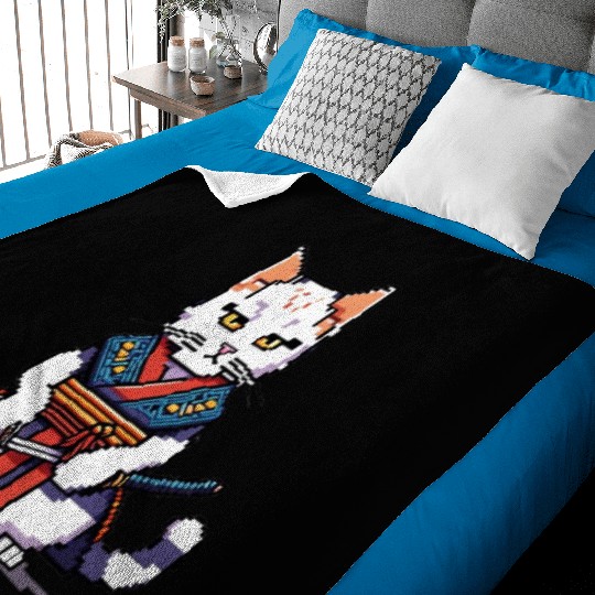 Pixel Samurai Cat Warrior Baby Blankets