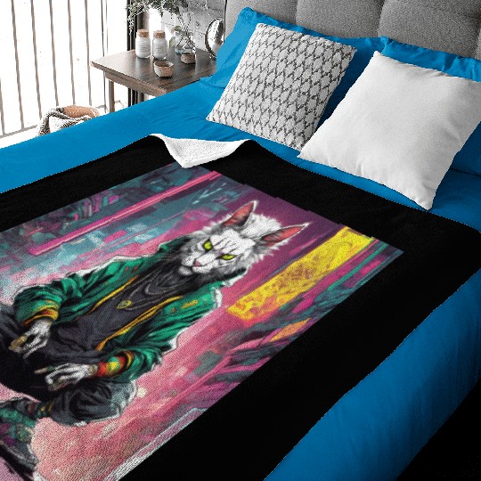 Urban Cyberpunk Cat Rebel Baby Blankets