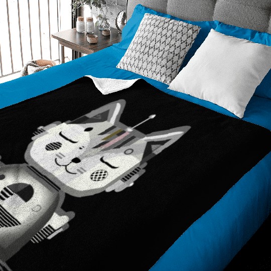 Geometric Robot Cat - Creative Illustration Baby Blankets
