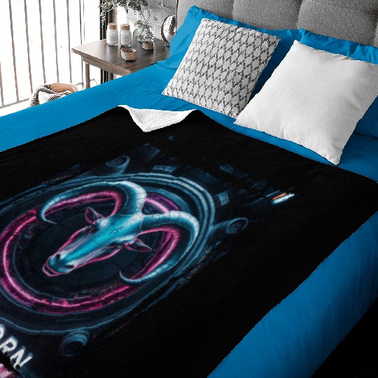 Zodiac sign Capricorn in cyberpunk era Future Baby Blankets
