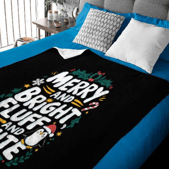 Merry And Bright, Fluff And White Penguin Baby Blankets