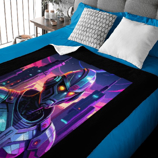 "Cyber Sentinel: Futuristic Robot in a Neon City" Baby Blankets
