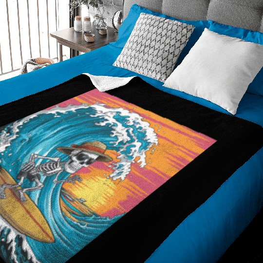 Surfing Skeleton Vibes Surfing Lifestyle Retro Baby Blankets