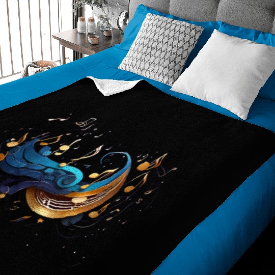 Celestial Music Waves: Abstract Notes and Flow Baby Blankets