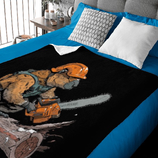 Beaver Lumberjack Chainsaw Baby Blankets