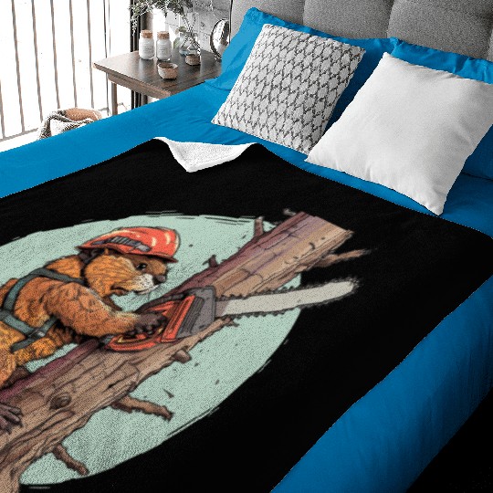 Beaver Lumberjack Chainsaw Baby Blankets