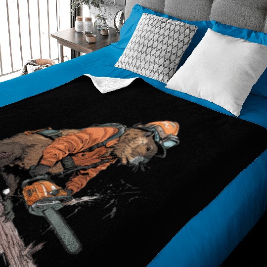Beaver Lumberjack Chainsaw Baby Blankets