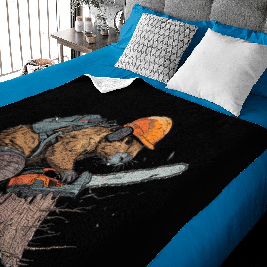 Beaver Lumberjack Chainsaw Baby Blankets