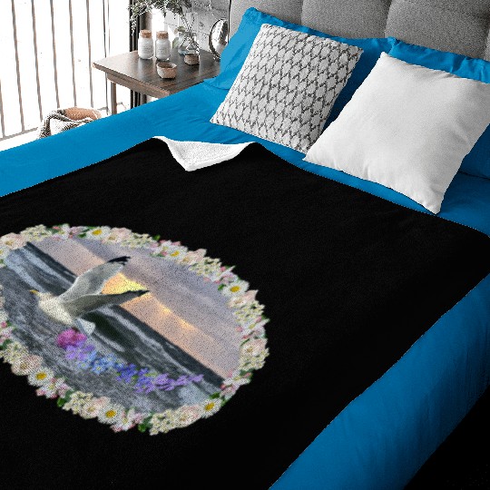 sea beach sunset seagull kitsch flashy magic Baby Blankets