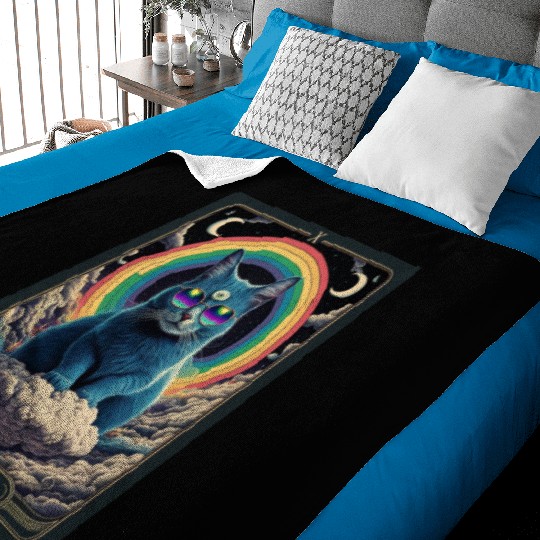 tarot card the alley blue cat rainbow sunglasses Baby Blankets