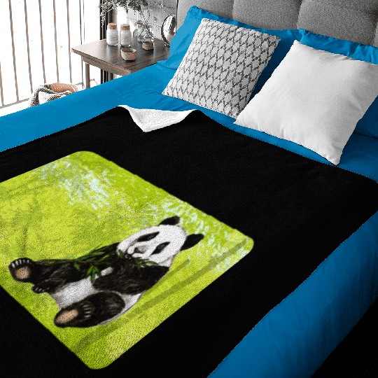 Cute panda bear with bamboo - design for kids Baby Blankets