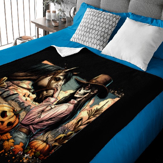 Haunting Cowgirl and Horse in Halloween Graveyard Baby Blankets