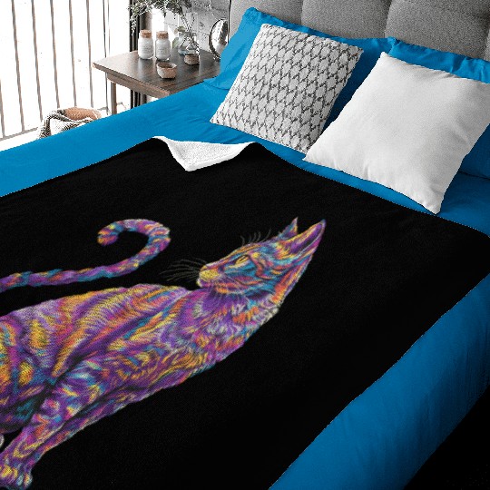 Vibrant Psychedelic Cat - Colorful Feline Art Baby Blankets