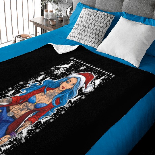 03 Sexy Christmas Woman Blue Hear Deer Tattoos Baby Blankets