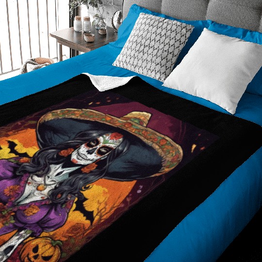 Elegant Halloween Catrina - Día de los Muertos Sty Baby Blankets