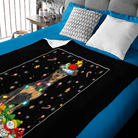 Miniature Pinscher Dog Christmas Lights Baby Blankets