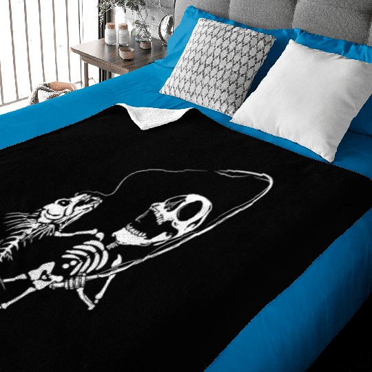Funny fishing skull Baby Blankets