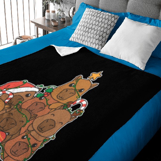 Capybara Christmas Tree Funny Animal Christmas Baby Blankets