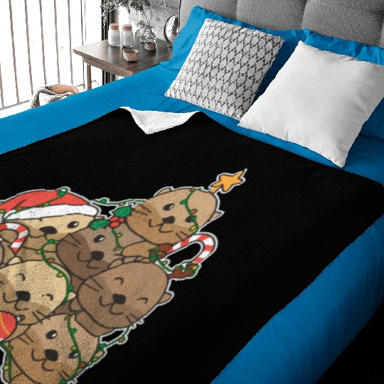 Otter Christmas Tree Funny Animal Christmas Baby Blankets