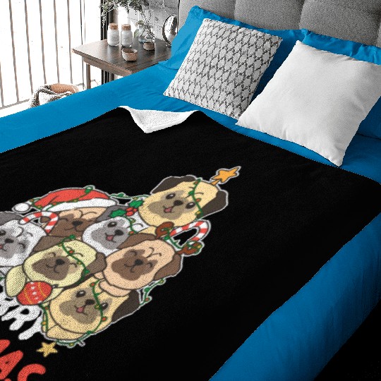Pug Christmas Tree Merry Christmas Baby Blankets