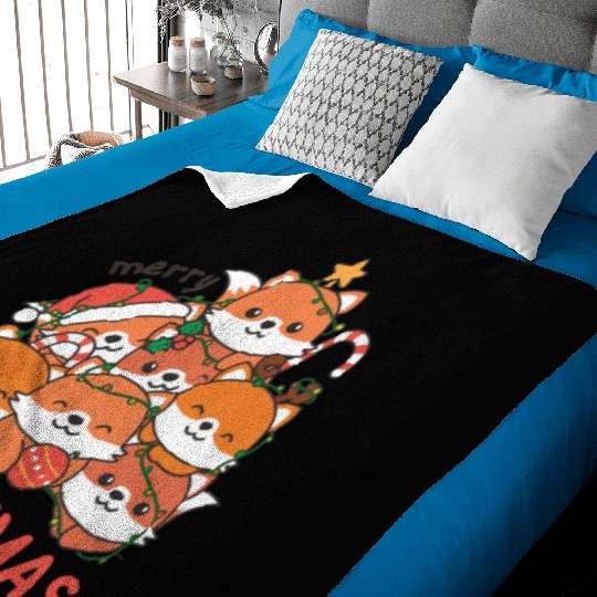 Fox Christmas Tree Merry Christmas Baby Blankets