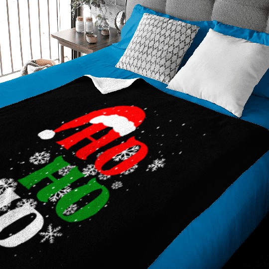 Christmas Ho Ho Ho Snow Flakes with Santa Hat Baby Blankets