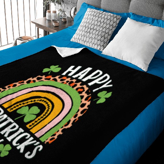 Happy St Saint Patrick's Day Rainbow Shamrock Baby Blankets