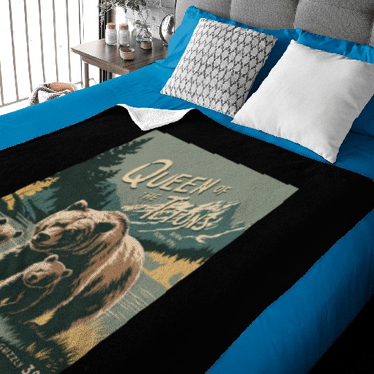 Queen of the Tetons Grizzly 399 Vintage Nature Art Baby Blankets