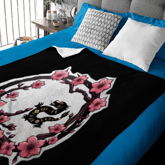 Dragon Inside Cherry Blossoms Baby Blankets