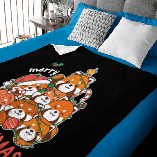 Red Panda Christmas Tree Merry Christmas Baby Blankets