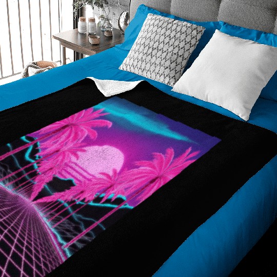 Neon Dreamscape: Retro-Futuristic Synthwave Sunset Baby Blankets