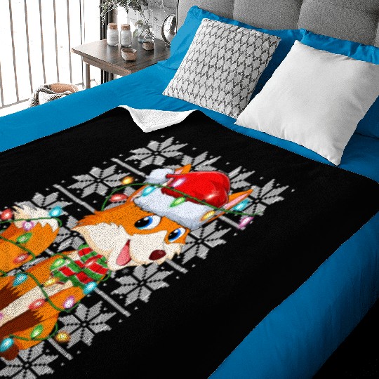 Fox Christmas Lights Baby Blankets