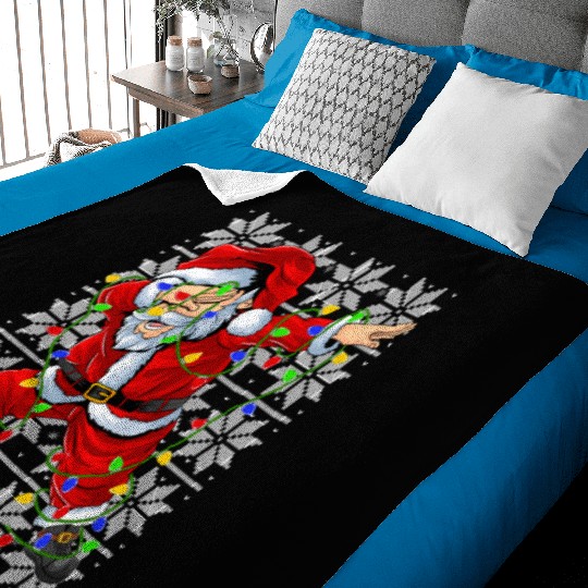 Dabbing Santa Christmas Lights Baby Blankets